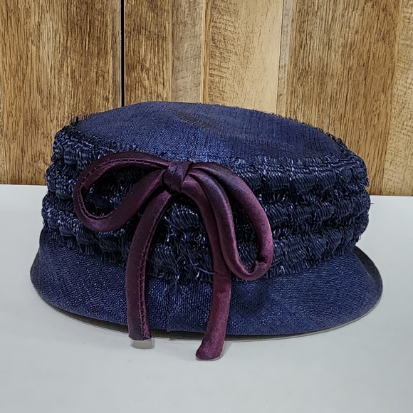 Vtg Original Caroline Blue Fancy Church Hat Structured Rare - Picture 10 of 16
